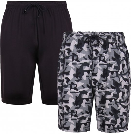 Kam Jeans Twin Pack Shorts Camo/Plain Black - Pantaloni & pantaloncini tuta - Pantaloni Tuta Uomo Taglie Forti
