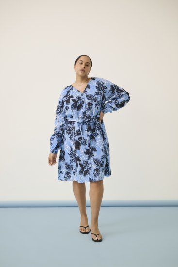 Kaffe Curve Aliana Dress Blue Flower Animal - Vestiti midi - 