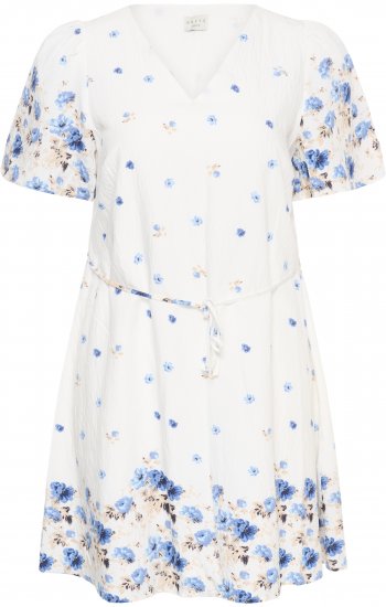 Kaffe Curve Rosa Mini Dress Blue Tones Border Flower - Abiti estivi - 