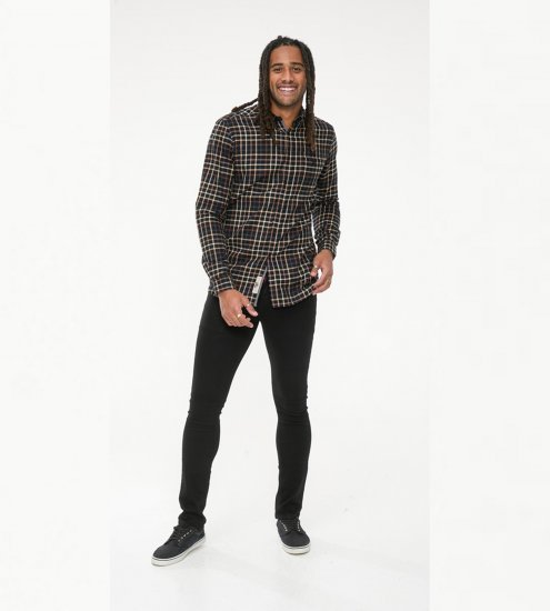 D555 Destin Checked Long Sleeve Shirt Black/Tan Check - Camicie a maniche lunghe - 