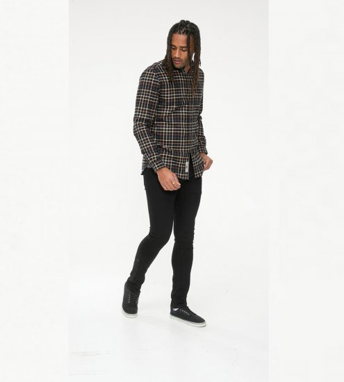 D555 Destin Checked Long Sleeve Shirt Black/Tan Check - Camicie a maniche lunghe - 