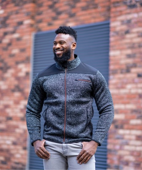 Kam jeans KV133 Twisted Marl Fleece Jacket Black - Giubbotti - Giubbotti Uomo Taglie Forti