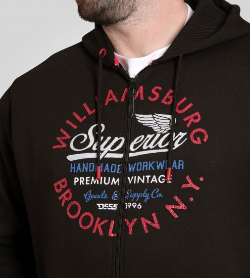 Duke Southampton Brooklyn Chest Print Full Zip Hoodie Black - Felpe & felpe con cappuccio - Felpe & Felpe con Cappuccio Uomo Taglie Forti