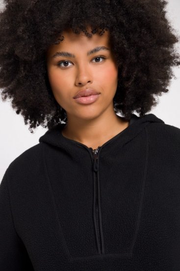 Ulla Popken Teddy Fleece Hooded Zip Neck Sweatshirt Black - Felpe & felpe con cappuccio - Felpe, Hoodie e Maglieria Calda