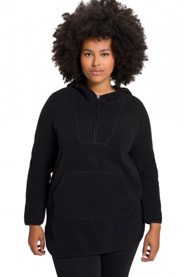 Ulla Popken Teddy Fleece Hooded Zip Neck Sweatshirt Black - Felpe & felpe con cappuccio - Felpe, Hoodie e Maglieria Calda