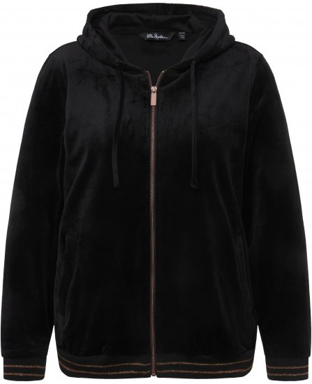 Ulla Popken Tulip Line Print Velour Zip Hoodie Black - Felpe & felpe con cappuccio - Felpe, Hoodie e Maglieria Calda