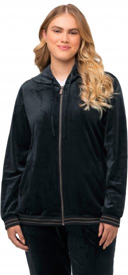Ulla Popken Tulip Line Print Velour Zip Hoodie Black - Felpe & felpe con cappuccio - Felpe, Hoodie e Maglieria Calda