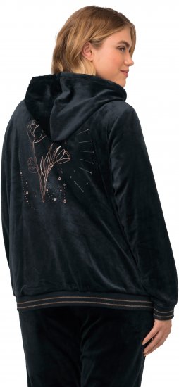 Ulla Popken Tulip Line Print Velour Zip Hoodie Black - Felpe & felpe con cappuccio - Felpe, Hoodie e Maglieria Calda