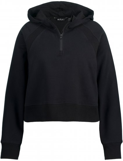 Ulla Popken Ribbed Inset Zip Collar Hoodie Black - Felpe & felpe con cappuccio - 