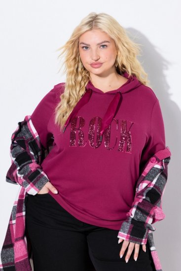 Ulla Popken Rock Sequined Hoodie Ruby - Felpe & felpe con cappuccio - Felpe, Hoodie e Maglieria Calda