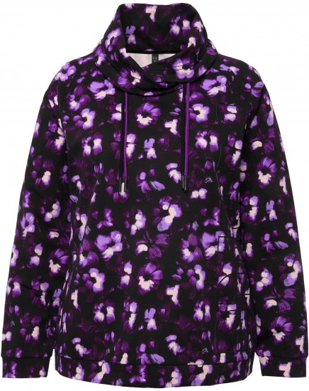 Ulla Popken Floral Print Drawstring Collar Hoodie Black - Felpe & felpe con cappuccio - 
