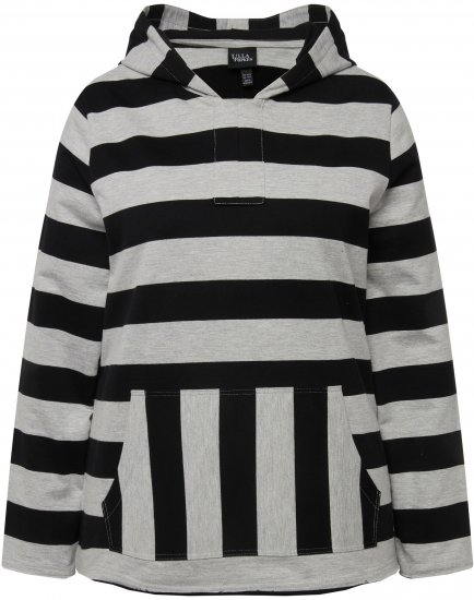 Ulla Popken Mixed Stripe Long Sleeve Hoodie Black - Felpe & felpe con cappuccio - 