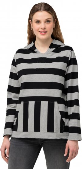 Ulla Popken Mixed Stripe Long Sleeve Hoodie Black - Felpe & felpe con cappuccio - 