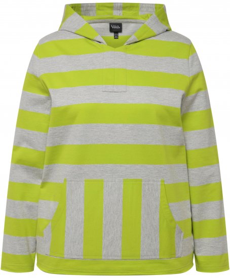 Ulla Popken Mixed Stripe Long Sleeve Hoodie Apple Green - Felpe & felpe con cappuccio - 