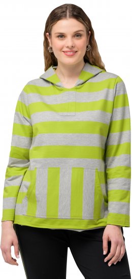 Ulla Popken Mixed Stripe Long Sleeve Hoodie Apple Green - Felpe & felpe con cappuccio - 