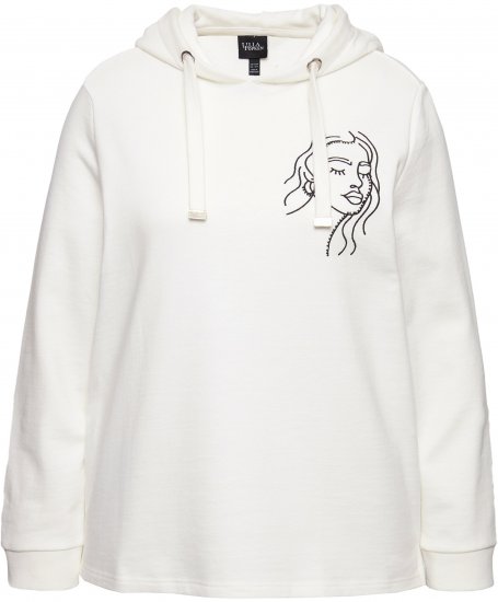 Ulla Popken Face Graphic Long Sleeve Hoodie Off-White - Felpe & felpe con cappuccio - 