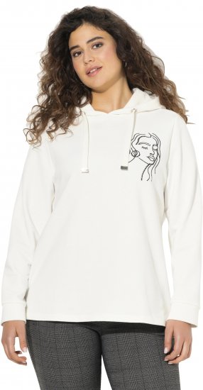 Ulla Popken Face Graphic Long Sleeve Hoodie Off-White - Felpe & felpe con cappuccio - 