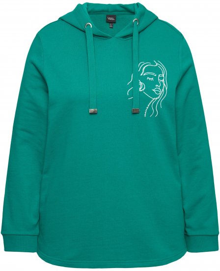 Ulla Popken Face Graphic Long Sleeve Hoodie Emerald Green - Felpe & felpe con cappuccio - 
