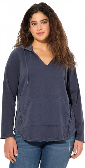 Ulla Popken Open Edged Long Sleeve V-Neck Hoodie Navy - Felpe & felpe con cappuccio - 