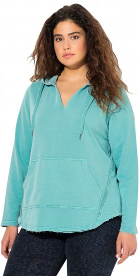 Ulla Popken Open Edged Long Sleeve V-Neck Hoodie Mint Green - Felpe & felpe con cappuccio - 
