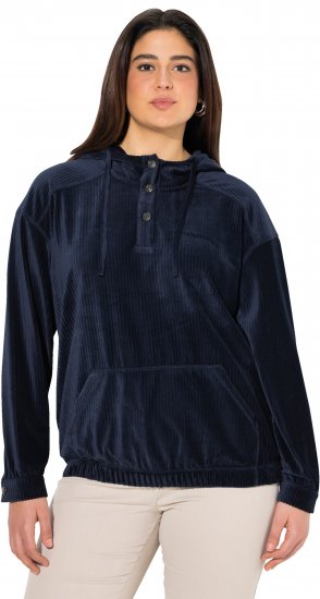 Ulla Popken Corduroy Hoodie Navy - Felpe & felpe con cappuccio - 