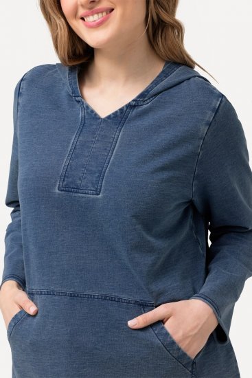 Ulla Popken Raw Hem Long Sleeve Hoodie Night Blue - Felpe & felpe con cappuccio - Felpe, Hoodie e Maglieria Calda