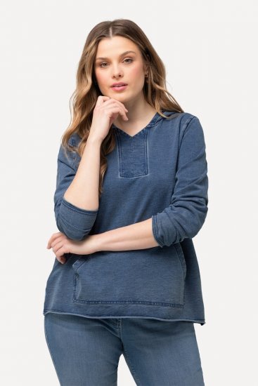 Ulla Popken Raw Hem Long Sleeve Hoodie Night Blue - Felpe & felpe con cappuccio - Felpe, Hoodie e Maglieria Calda