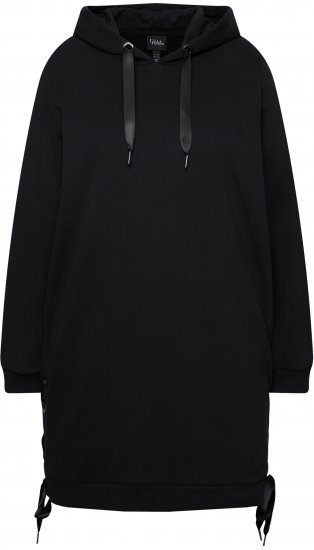 Ulla Popken Longline Lace Up Hoodie Black - Felpe & felpe con cappuccio - 