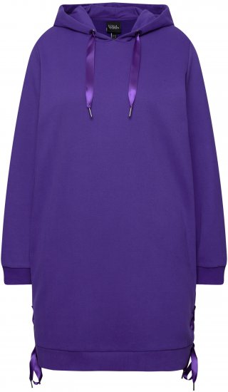 Ulla Popken Longline Lace Up Hoodie Purple - Felpe & felpe con cappuccio - 