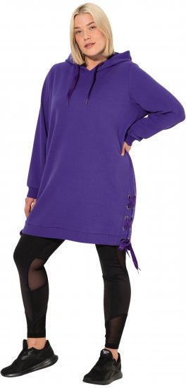 Ulla Popken Longline Lace Up Hoodie Purple - Felpe & felpe con cappuccio - 