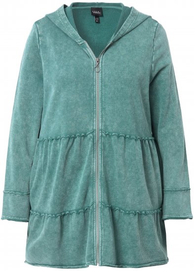 Ulla Popken Tiered Flounce Panel Zip Up Hoodie Green - Felpe & felpe con cappuccio - 