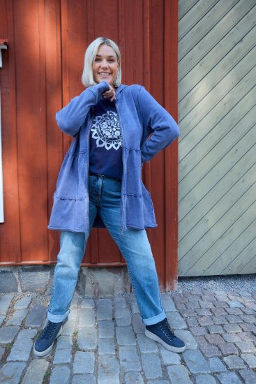 Ulla Popken Tiered Flounce Panel Zip Up Hoodie Atlantic Blue - Felpe & felpe con cappuccio - Felpe, Hoodie e Maglieria Calda