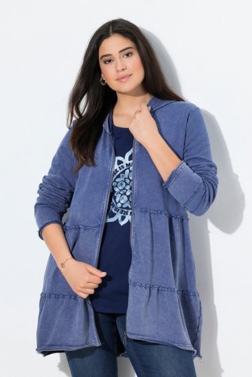 Ulla Popken Tiered Flounce Panel Zip Up Hoodie Atlantic Blue - Felpe & felpe con cappuccio - Felpe, Hoodie e Maglieria Calda