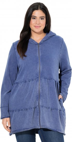 Ulla Popken Tiered Flounce Panel Zip Up Hoodie Atlantic Blue - Felpe & felpe con cappuccio - Felpe, Hoodie e Maglieria Calda