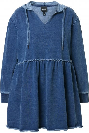 Ulla Popken Indigo Dyed Flounce Panel Hoodie Blue - Felpe & felpe con cappuccio - 