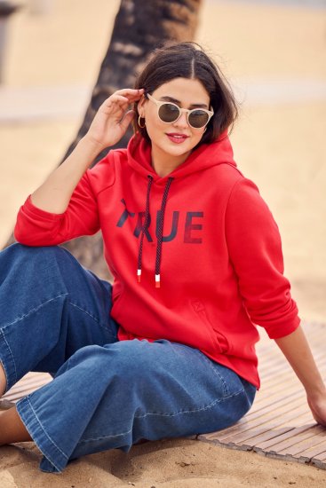 Ulla Popken TRUE Lettering Hoodie Neon Red - Felpe & felpe con cappuccio - 
