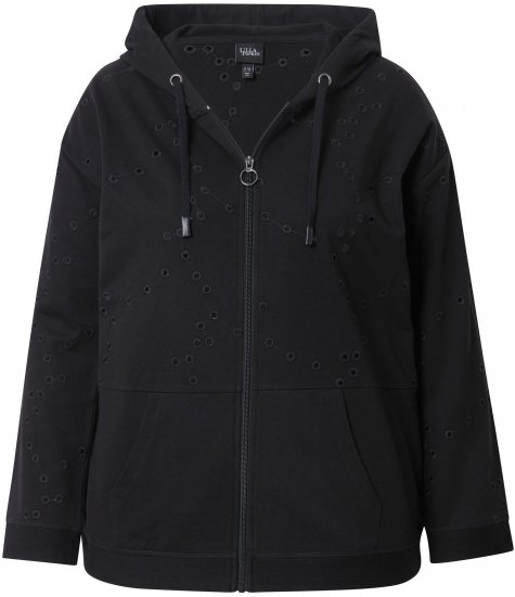 Ulla Popken Eyelet Embroidered Zip-Up Hoodie Black - Felpe & felpe con cappuccio - 