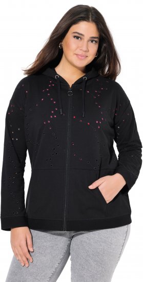 Ulla Popken Eyelet Embroidered Zip-Up Hoodie Black - Felpe & felpe con cappuccio - 