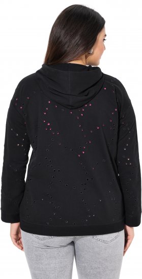Ulla Popken Eyelet Embroidered Zip-Up Hoodie Black - Felpe & felpe con cappuccio - 