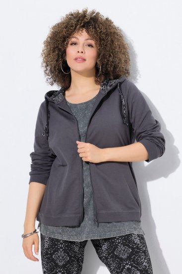 Ulla Popken Snake Detail Zip-Up Hoodie Graphite Grey - Felpe & felpe con cappuccio - Felpe, Hoodie e Maglieria Calda