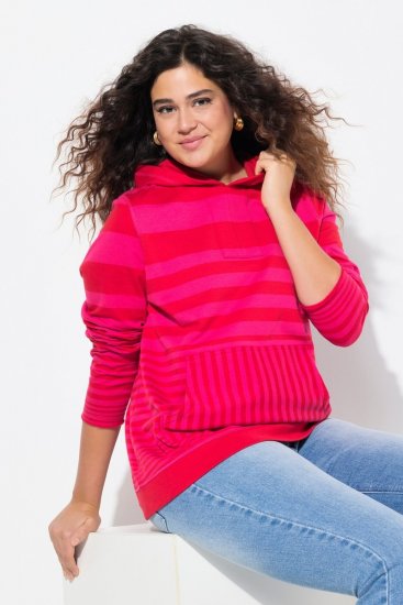 Ulla Popken Oversized Striped Long Sleeve Hoodie Lychee - Felpe & felpe con cappuccio - Felpe, Hoodie e Maglieria Calda