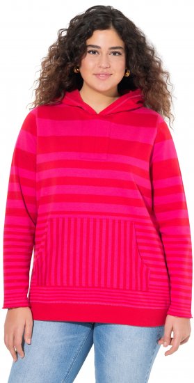 Ulla Popken Oversized Striped Long Sleeve Hoodie Lychee - Felpe & felpe con cappuccio - 