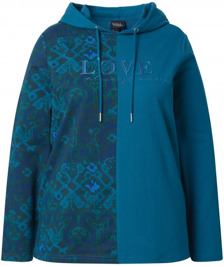 Ulla Popken Split Print LOVE Hoodie Teal - Felpe & felpe con cappuccio - Felpe, Hoodie e Maglieria Calda