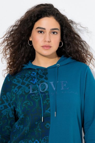 Ulla Popken Split Print LOVE Hoodie Teal - Felpe & felpe con cappuccio - Felpe, Hoodie e Maglieria Calda