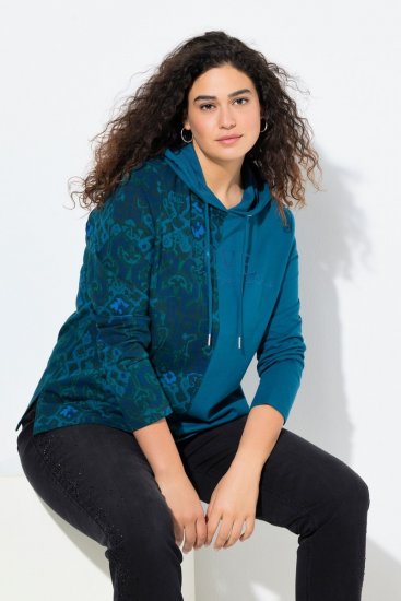 Ulla Popken Split Print LOVE Hoodie Teal - Felpe & felpe con cappuccio - Felpe, Hoodie e Maglieria Calda