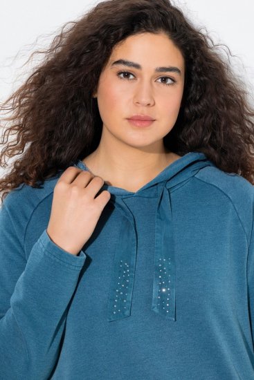 Ulla Popken Rhinestone Drawstring Moon Wash Hoodie Teal - Felpe & felpe con cappuccio - Felpe, Hoodie e Maglieria Calda