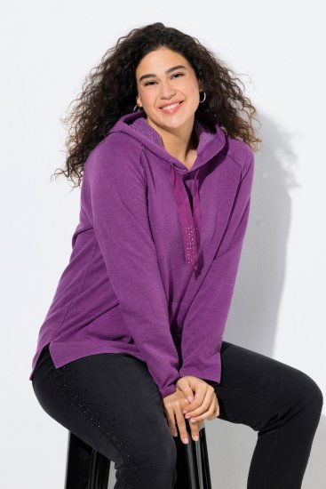 Ulla Popken Rhinestone Drawstring Moon Wash Hoodie Light Plum - Felpe & felpe con cappuccio - Felpe, Hoodie e Maglieria Calda