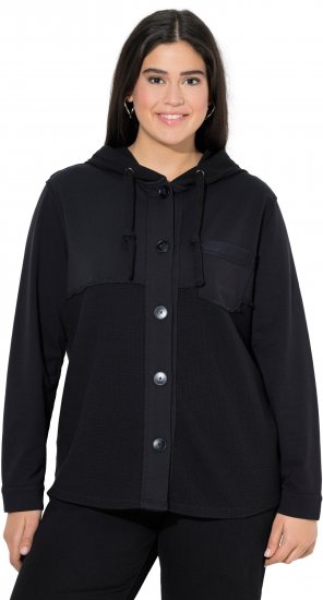 Ulla Popken Mixed Texture Button Down Hoodie Black - Felpe & felpe con cappuccio - 