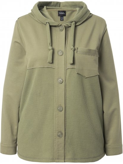 Ulla Popken Mixed Texture Button Down Hoodie Pond Green - Felpe & felpe con cappuccio - 