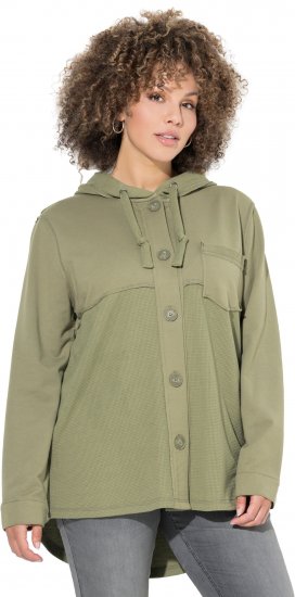 Ulla Popken Mixed Texture Button Down Hoodie Pond Green - Felpe & felpe con cappuccio - 